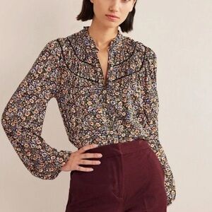 Boden Ruched Yoke Floral Blouse